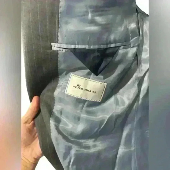 Peter Millar Sport Coat Mens Grey and Blue Pinstripe Union Made In Canada Jacket - Picture 7 of 11